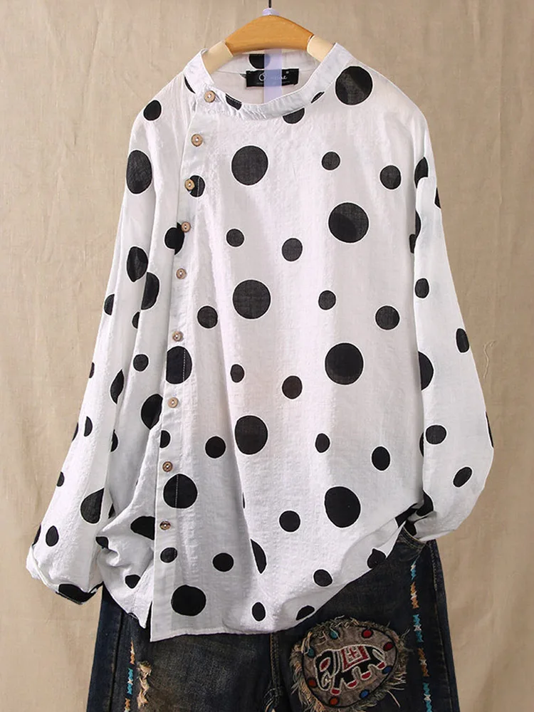 2019 Autumn New Fashionable Long Sleeved Polka Dot Chiffon Shirt For Women