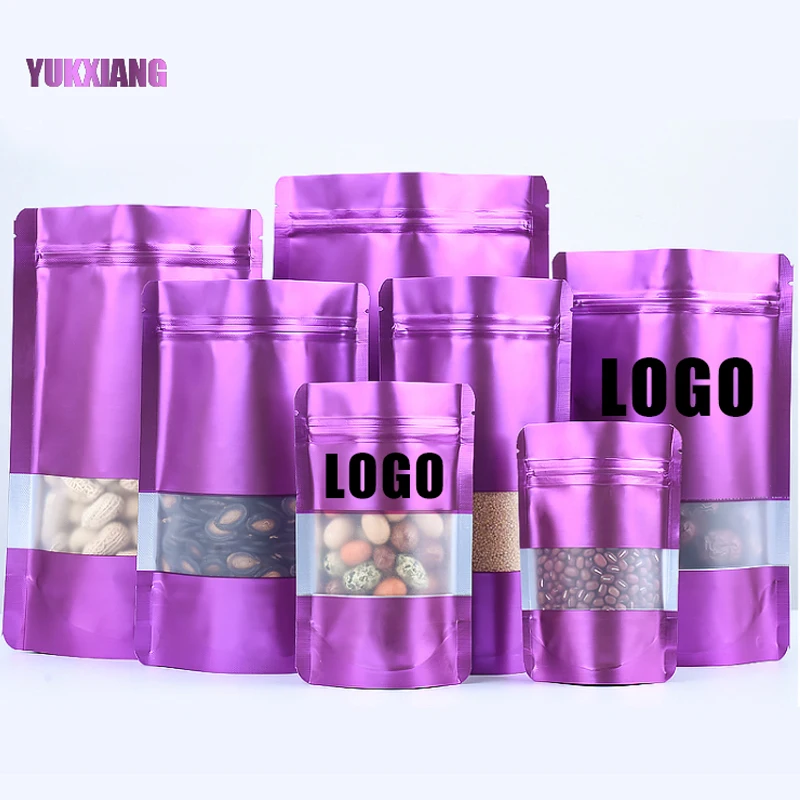 Purple Windowed Aluminum Foil Bag Custom Printed Waterproof Tea Nut Storage Gift Pouch Best Selling