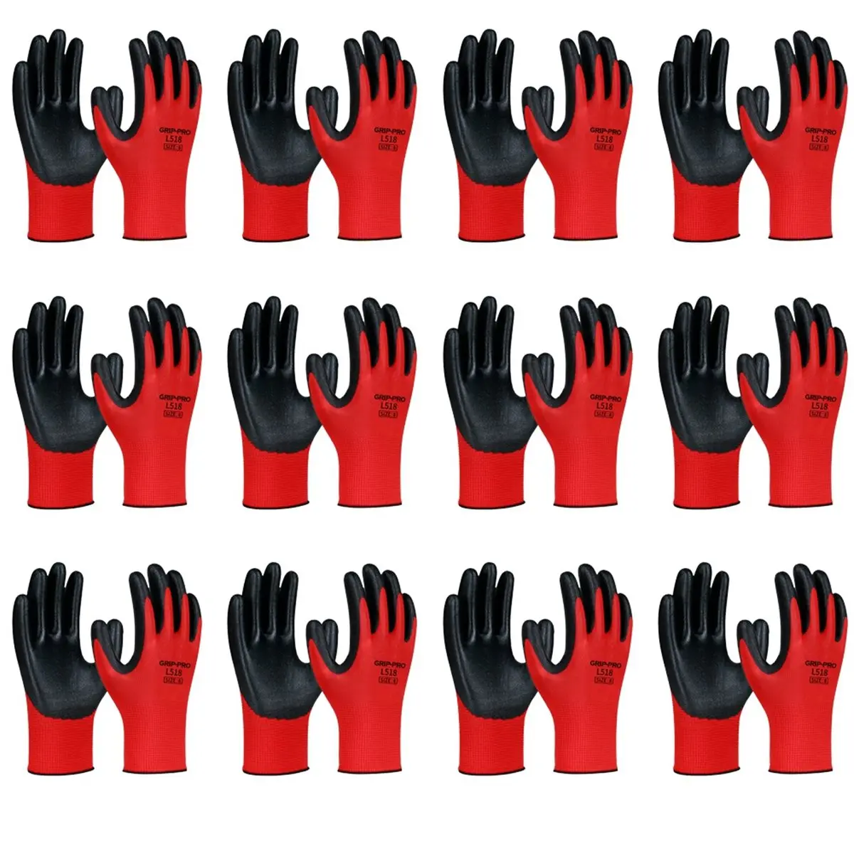 NMSafety PU1350 Work Gloves, PU Rubber Palm Coated, EN388 4131X, 12 Pairs