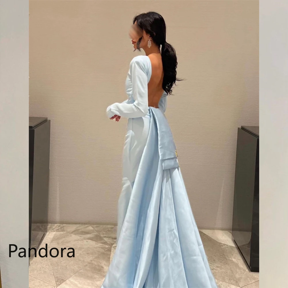 Pandora Blue Backless Prom Dress Evening Gown With Floor Length Long Sleeve Summer Women Wedding Party Dress