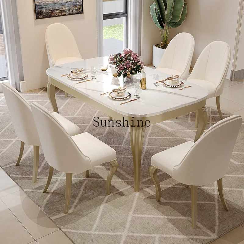 

American light luxury marble, rectangular, solid wood dining table and chair combination, palace style
