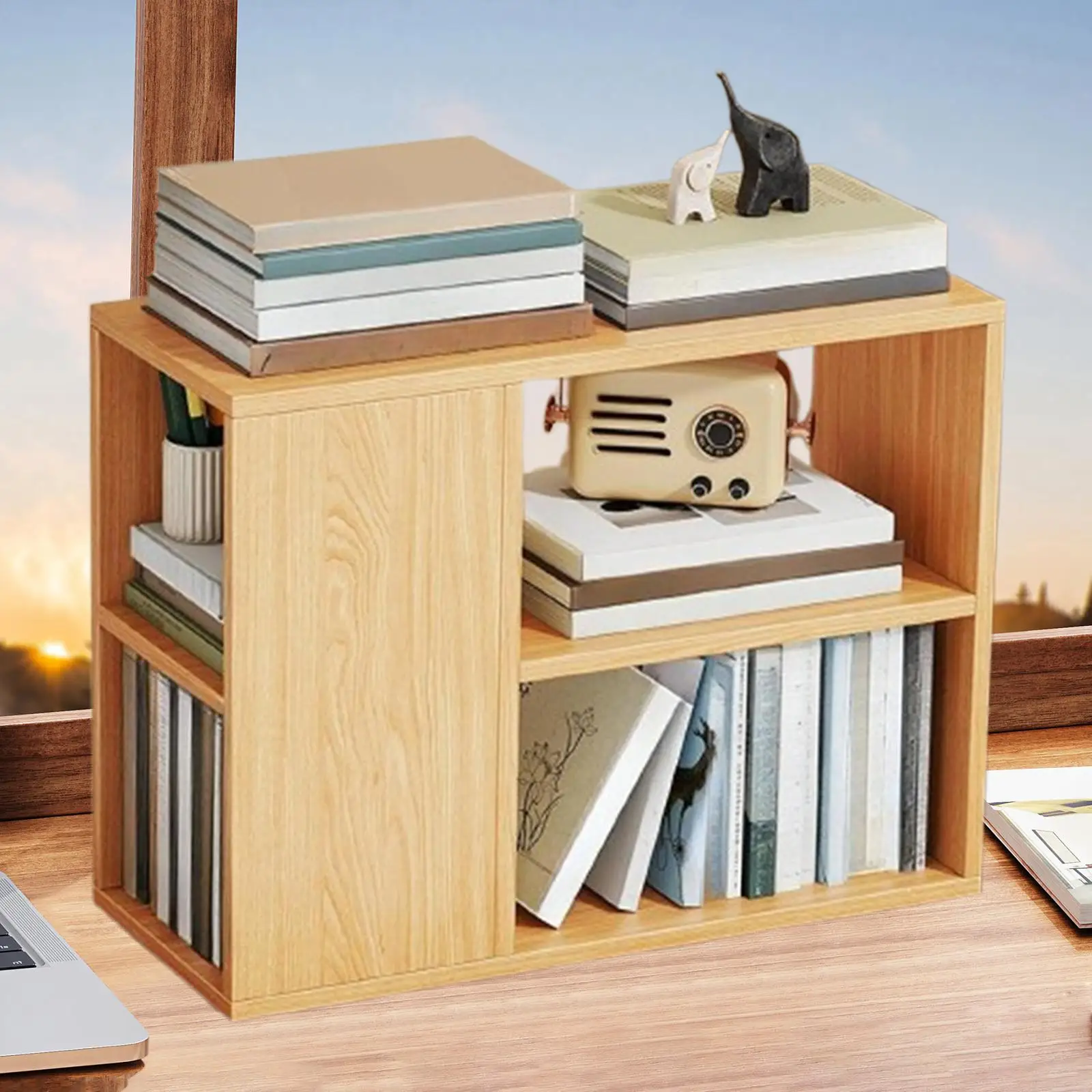 Organizer Rak Buku Kecil untuk Tempat Sastra Perlengkapan Kantor 2 Tingkat Rumah