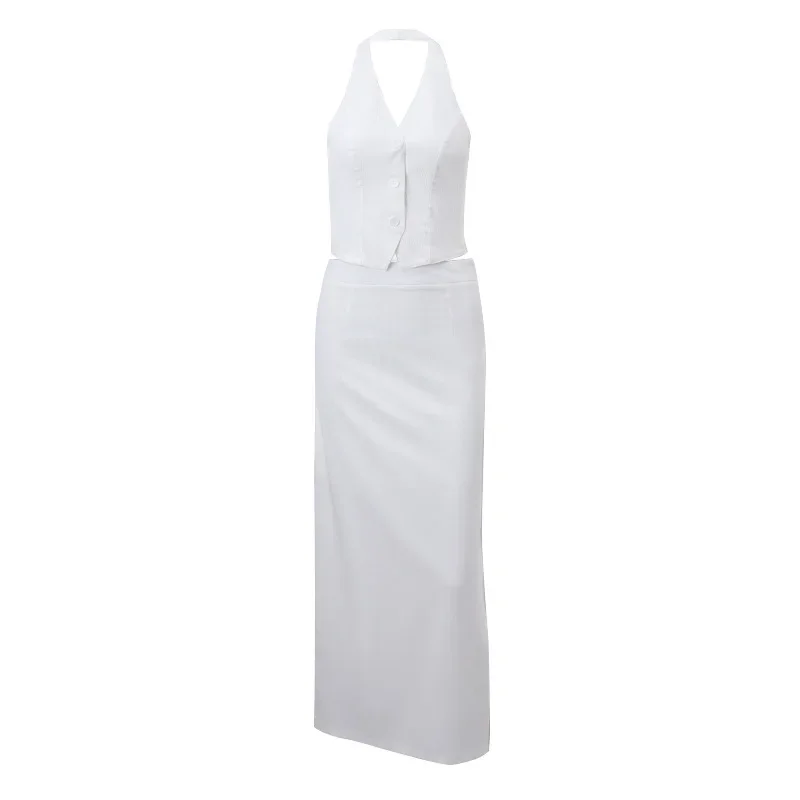 Lässige sexy zweiteilige Sets für Damen, V-Ausschnitt, hängender Hals, Trägeroberteile, geteilte Röcke mit niedriger Taille, Mode, Herbst, neu, 2022