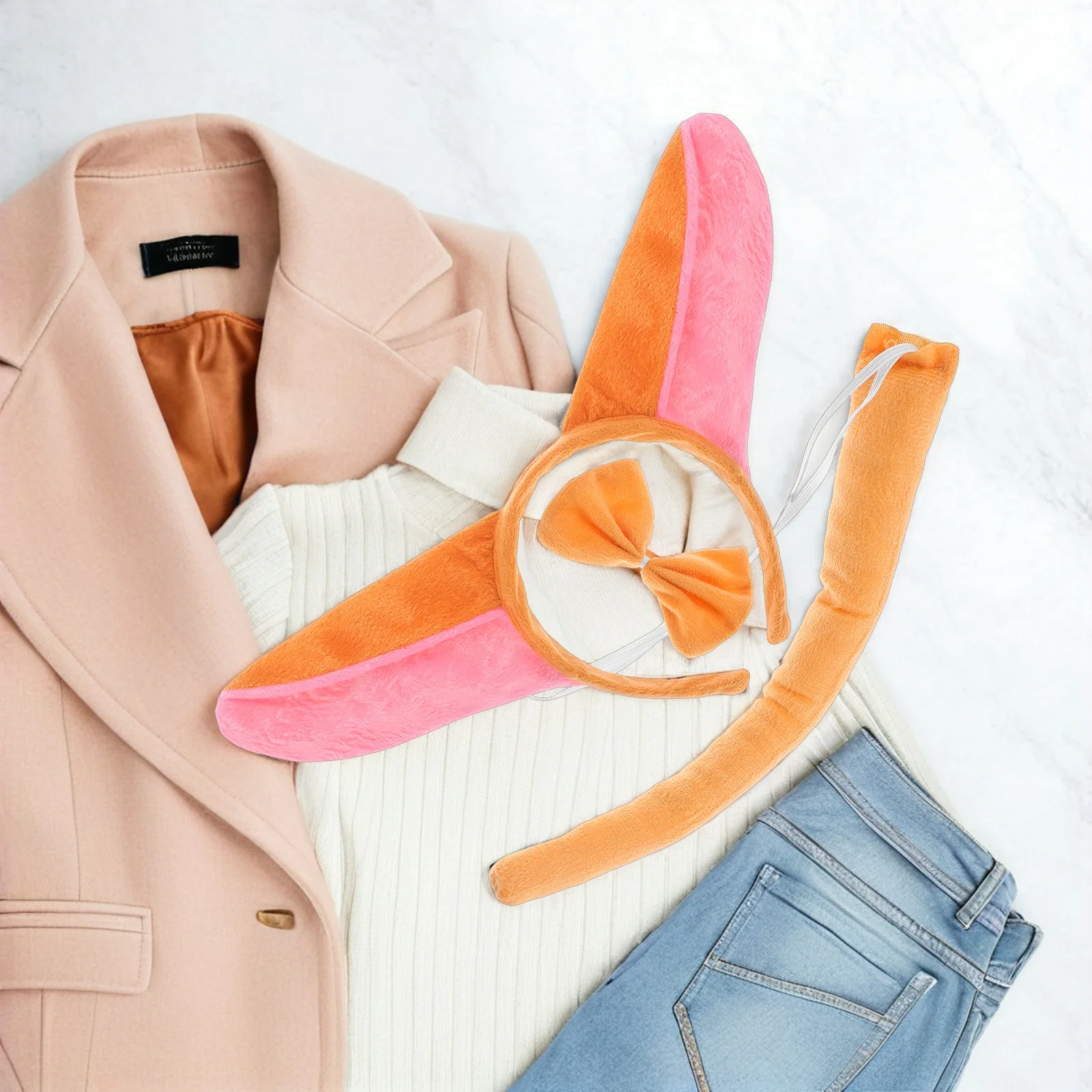 2 세트 당나귀 귀 머리띠 꼬리 나비 넥타이 어린이 동물 의상 액세서리 부드럽고 편안한 파티 생일 코스프레 할로윈