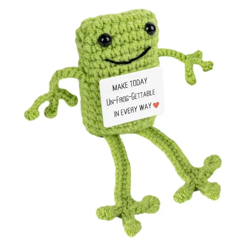 Hand-knitted Positive Frog Figurines Insect Toy Creative Funny Knitted Doll Cheer Up Gift for Friends Home Decorative Crafts