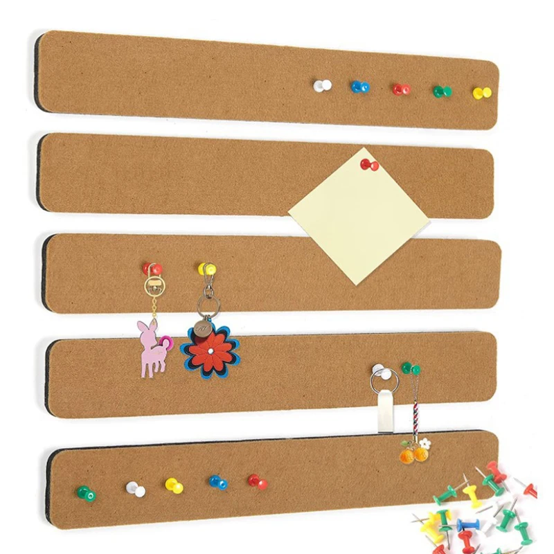 5pcs Board Felt Wall Strip 50pcs Pins Cork Pictures Notice Tack Bulletin Message Strip Notes Bar Tiles Display Self Memo Hanging