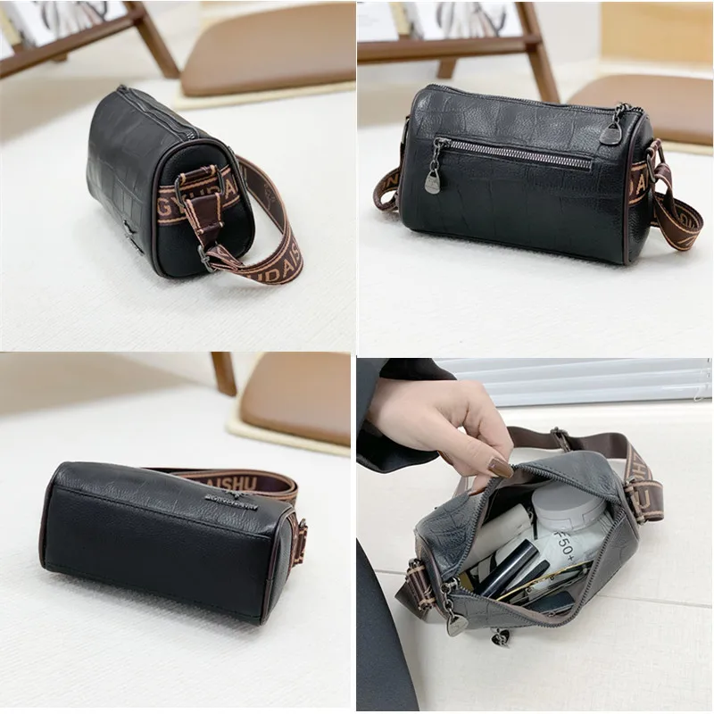 Bolsa crossbody de couro de vaca para mulheres, xadrez de moda, bolsa larga, luxo, couro genuíno, sacos mensageiro de ombro feminino, 100% couro, 2023