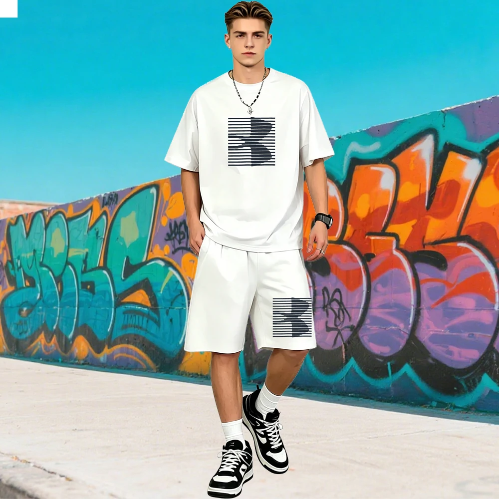 Men's Quick Dry Hip Hop Two Piece Sets Loose Short Sleeve T-Shirts + Shorts Streetwear Casual Rapper Sportswear Summer New Suits
