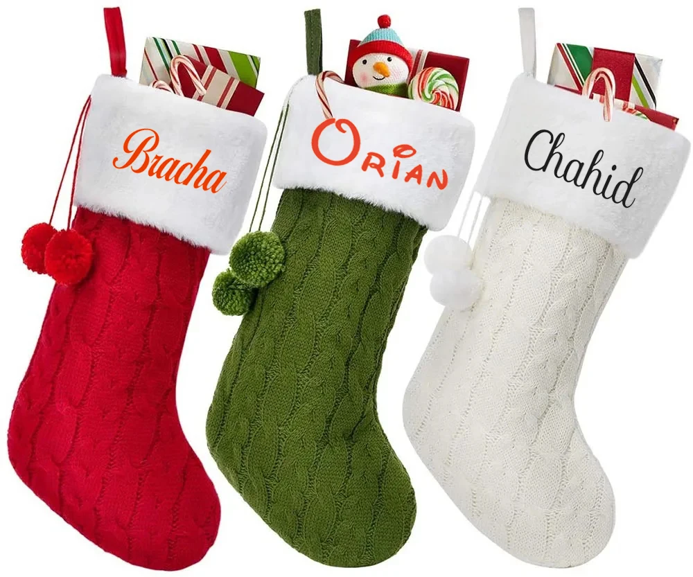 Personalized Printing New Christmas Decorations Knitted Wool Thick White Socks Hotel Home Christmas Socks