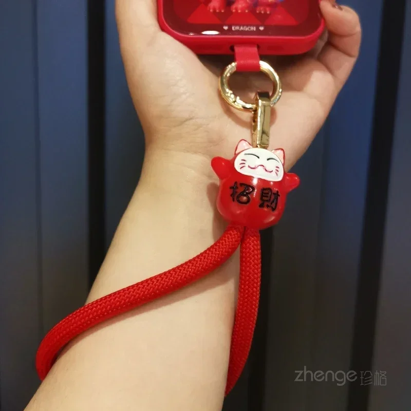 

Тканый толстый шнурок, красная веревка, кошка на удачу, наручная веревка, портативный металлический кольцевой строп с зажимом