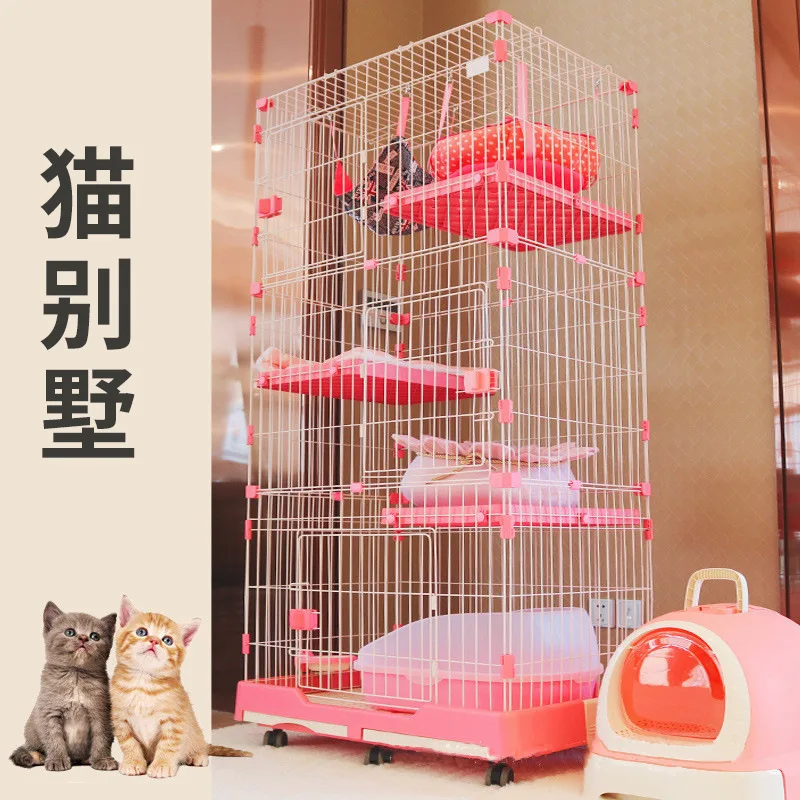 

New Design Indoor Cat Cage with Hammock Bed | 4-Tier Feline Playhouse | Comfortable Pet Enclosure with Wheels & Lock