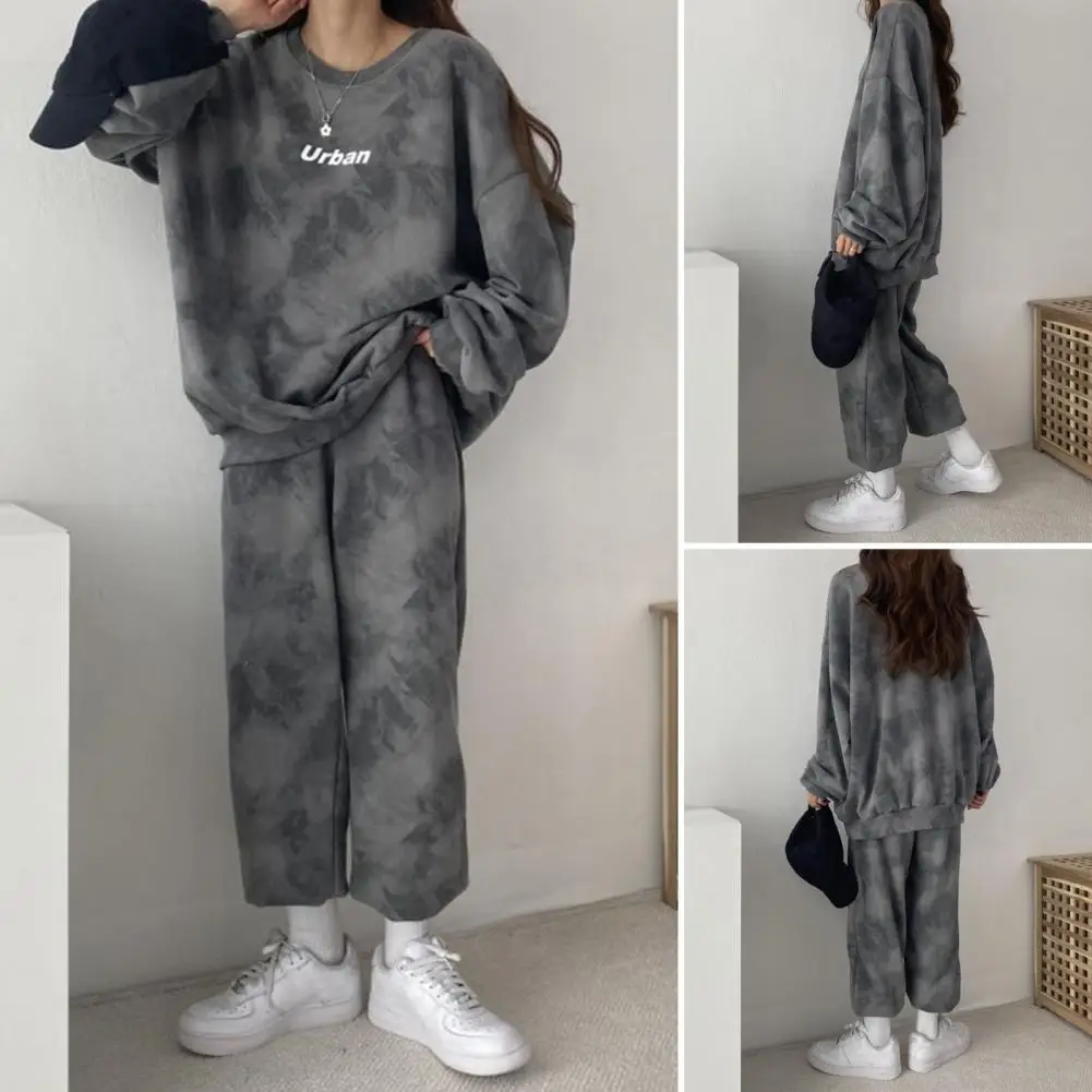 

Cozy Winter Sportswear Trendy Tie Dye Print Women's Sportwear Stylish O-neck Pullover Tops Loose Fit Long for Autumn/winter