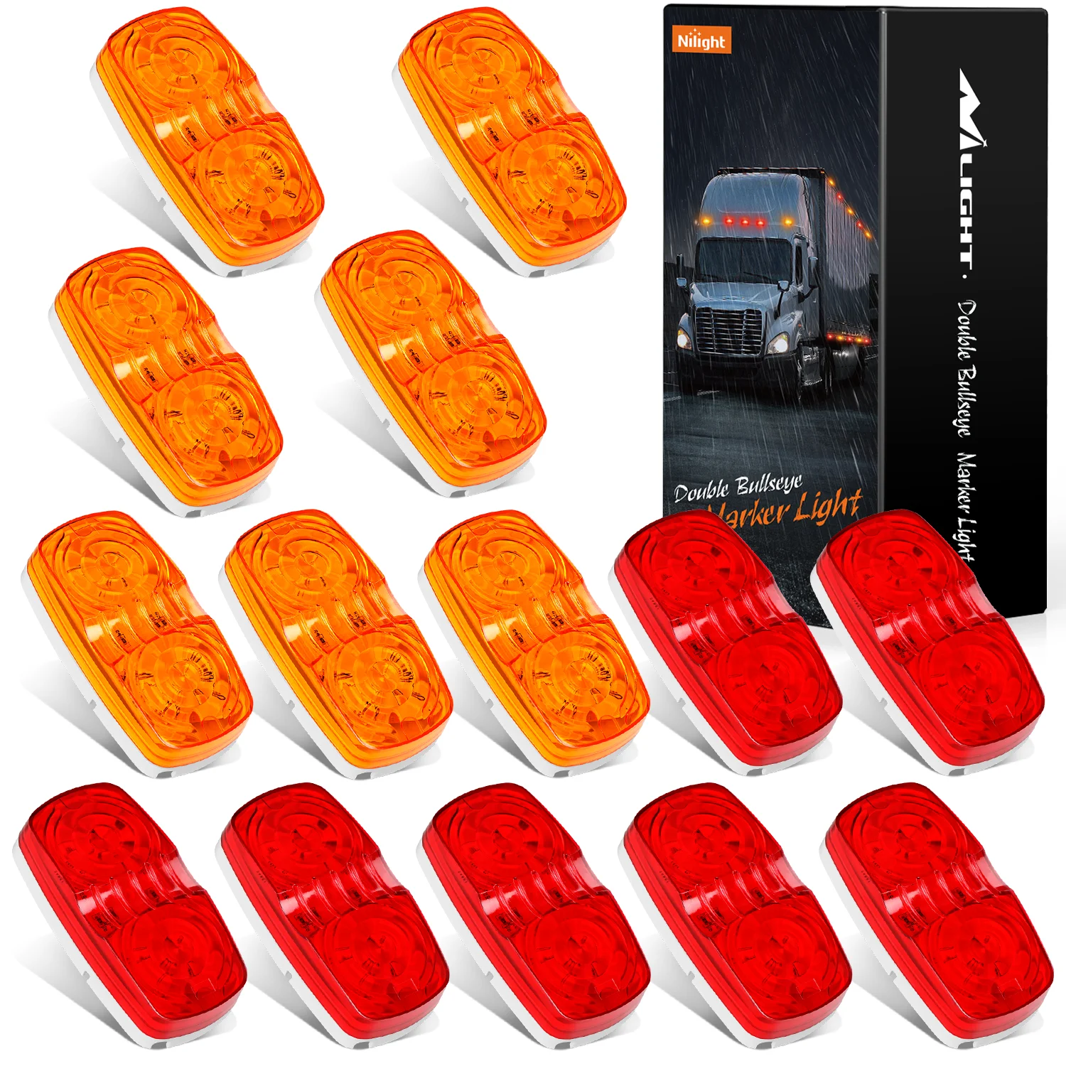 Nilight 14PCS LED Marker Lights, Red & Amber 10LED Clearance Lights, 12V Rectangular Side Marker Lights for Truck Trailer RV Camper Boat Lorry