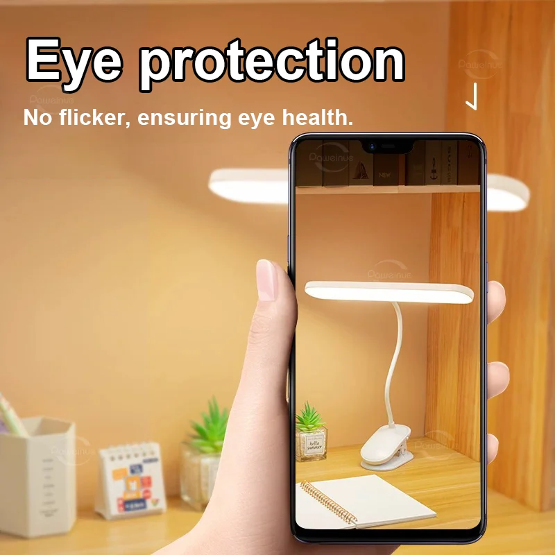 New Table Lamp USB Rechargeable Desk Lamp With Clip Bed Reading Book Night Light LED Touch 3 Modes Dimming Eye Protection Light