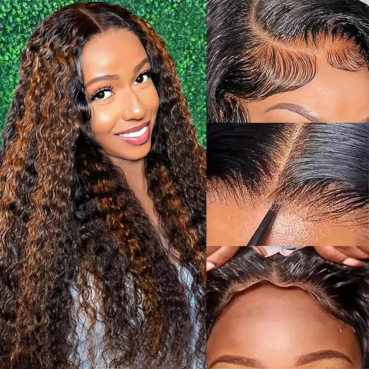 

5×5 Deep Wave Lace Front Wigs Human Hair Glueless 220 Density Ready to Wear Transparent Frontal Wig For Women Pre Plucked 1B30