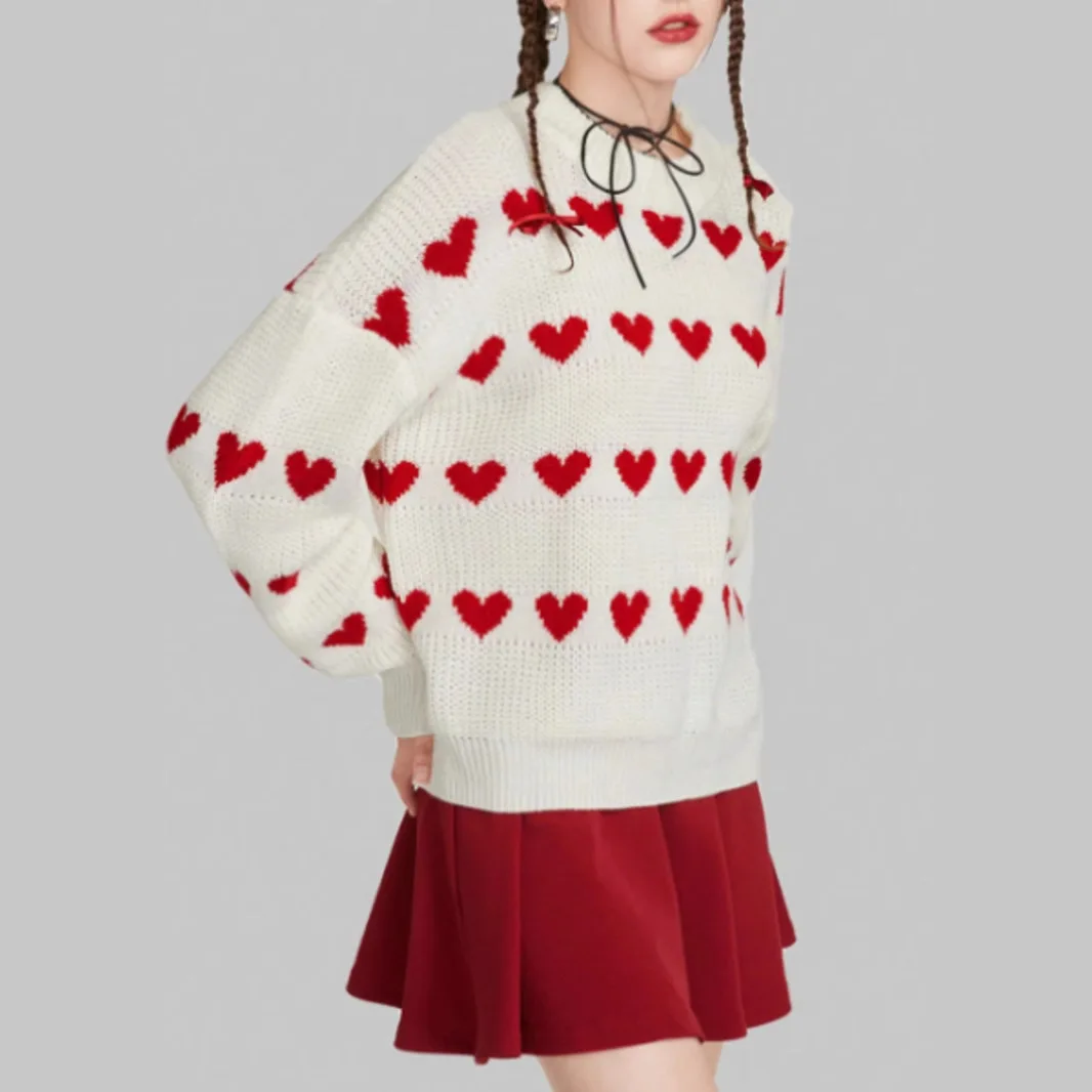 Pull Jacquard en forme de cœur pour femme, pull tricoté en fibre Coolmax, en forme de tead brillant, pour l'hiver, 2025