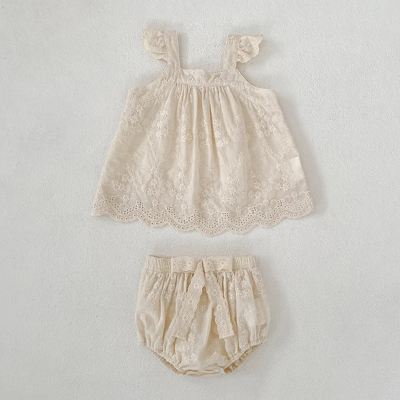 2026 Sommer-Träger-Set für Kinder 0-24M: Besticktes Gitter-Träger-Top + Shorts, Zweiteiliges Süßes Baby-Mädchen-Kleidungsset, Babykleidung – Detail 7