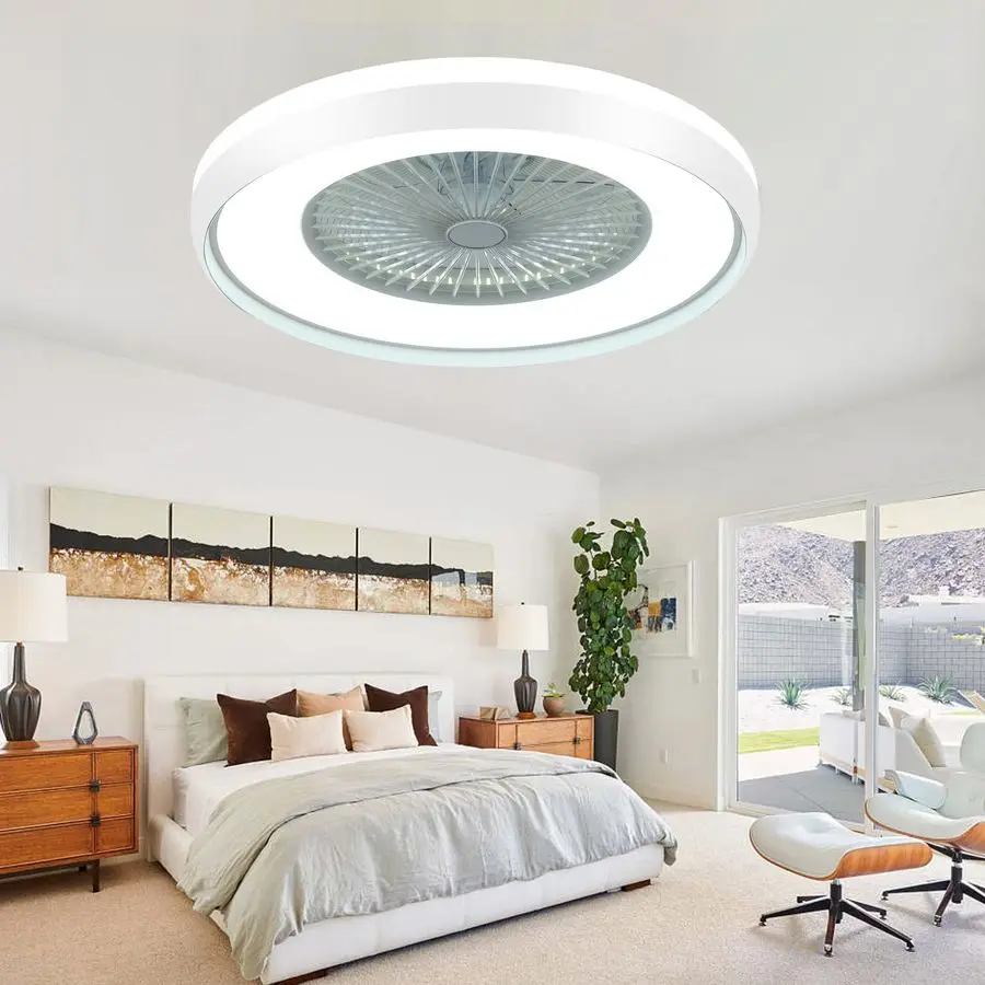 Bladeless Ceiling Fan with Light Remote, Smart LED Ceiling Fans with App Control, Modern Low Profile Dimmable Light Ceiling Fan