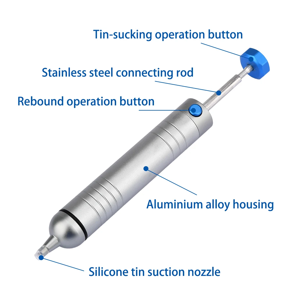 Desoldering Pumps Solder Suckers Solder Suckers Aluminum Case Desolderer with Heat Resistant Silicone Nozzle