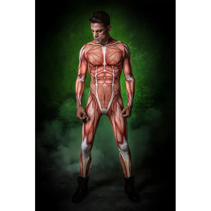 Uomo donna scheletro muscle cosplay cyber armor tute punk stampa zentai body costume Halloween party performance suit