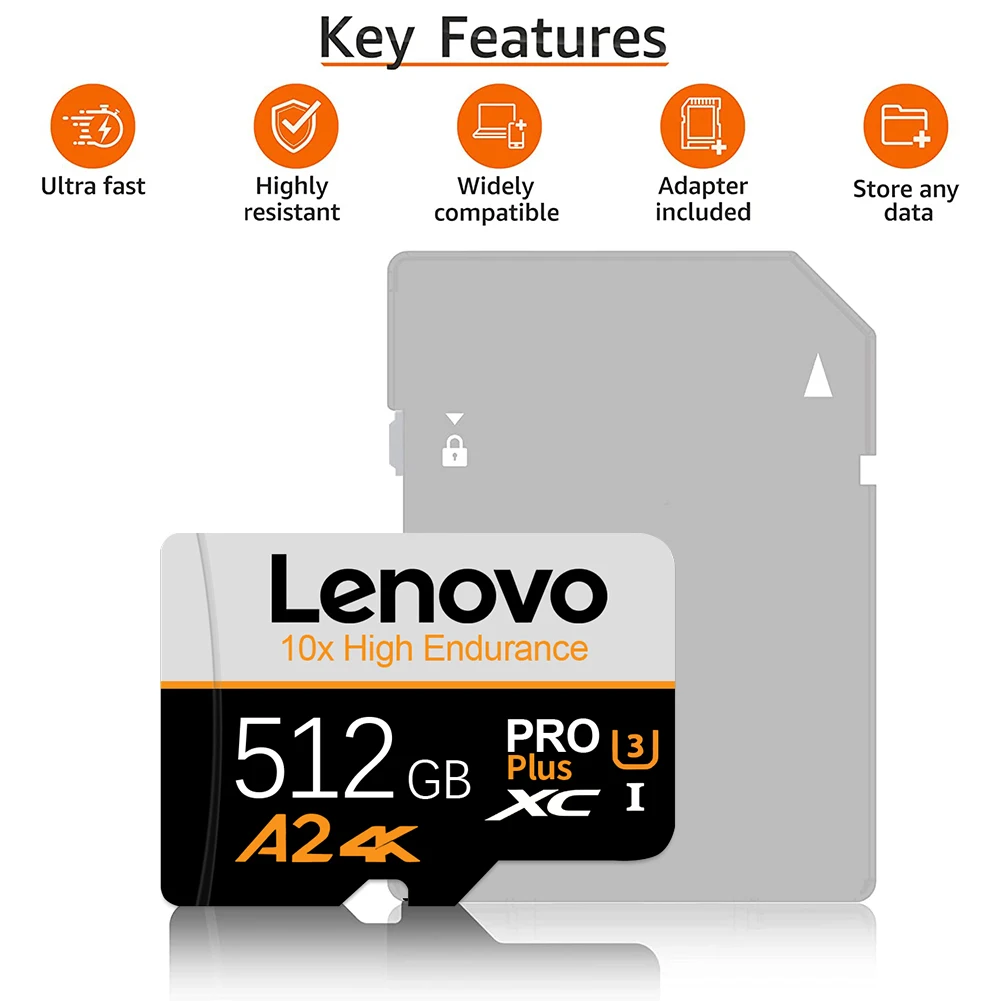 Lenovo 2TB Micro TF SD-карта 512 ГБ Class 10 V30 SD-карта UHS-I 2 ТБ Высокоскоростная TF-карта 512 ГБ для игр Nintendo Switch