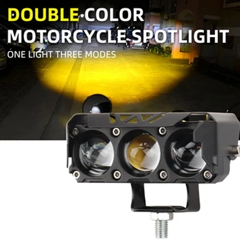 

Motorcycle accessories LED Spotlights Headlamp Bulbs Auto Lamp Projector Lens Dual Color Fog Work Auxiliary Light 18W