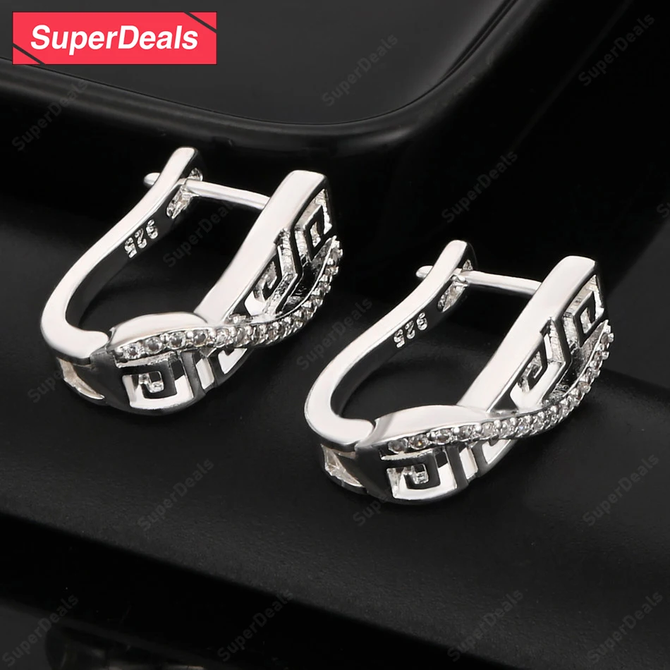 

SuperDeals Classic Zircon 925 Sterling Silver Geometric Ear Clip Earring For Women Fashion Party Luxury Jewelry Birthday Gift