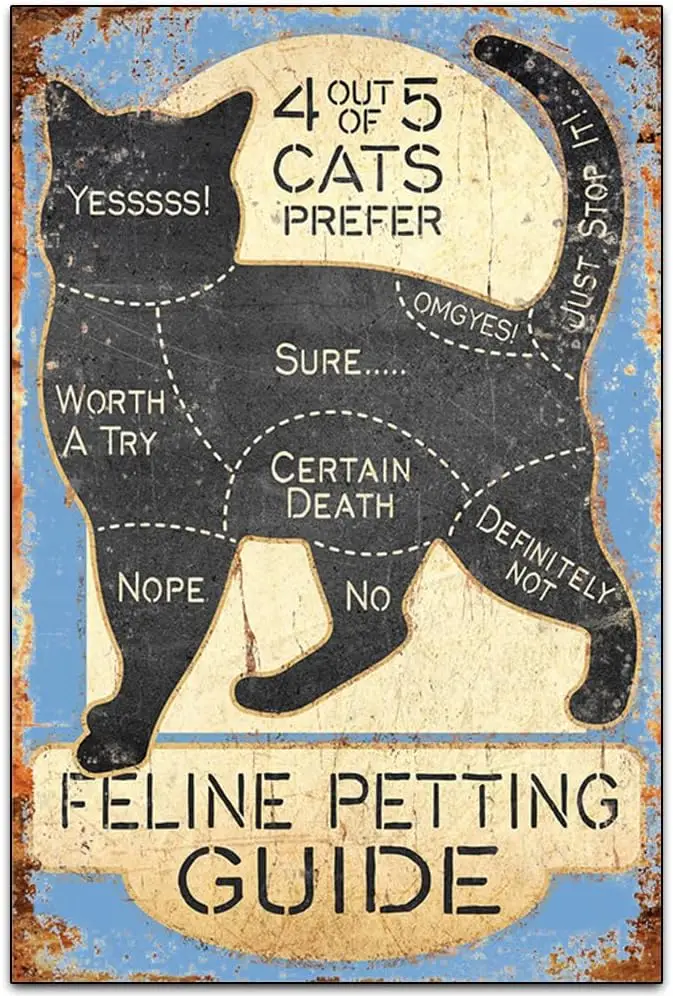 4 Out of Cats Prefer Feline Petting Guide- Funny Retro Classic Cat Art Wall Decoration - Garage Tin ​Metal Signs Artwork - Origi