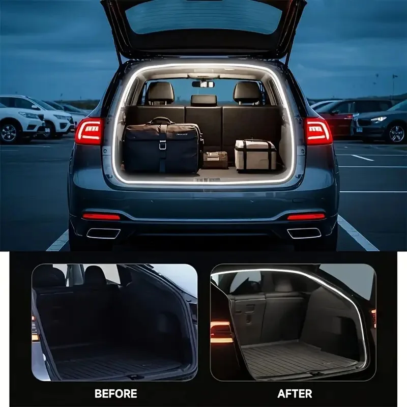 Tira de luz led tronco do carro fluxo dinâmico troncos abertos luzes varredura atmosfera à prova dwaterproof água acessórios da lâmpada para carro suv tronco decoração