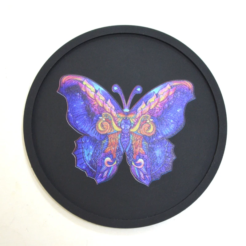 Customized pattern home dining table decorations non slip round shape soft rubber coasters