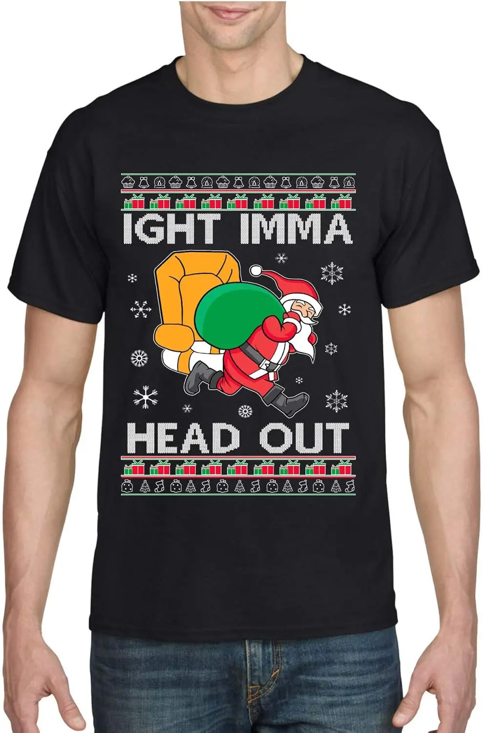 ALLNTRENDS Men's T Shirt Ight Imma Head Out Funny Meme Santa Ugly Christmas Shirt