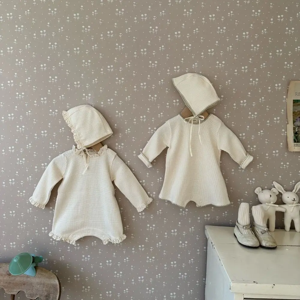 Girl's One Piece Clothes Sweater Bodysuit Waffle Lace Climbing Clothes 7458 Baby Clothes Autumn New Solid Color