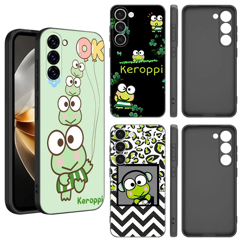 Kero Keroppi Frog Black Silicone Phone Case For Samsung Galaxy S23 S21 S20 FE S24 S22 Ultra S10E S10 S9 S8 Plus