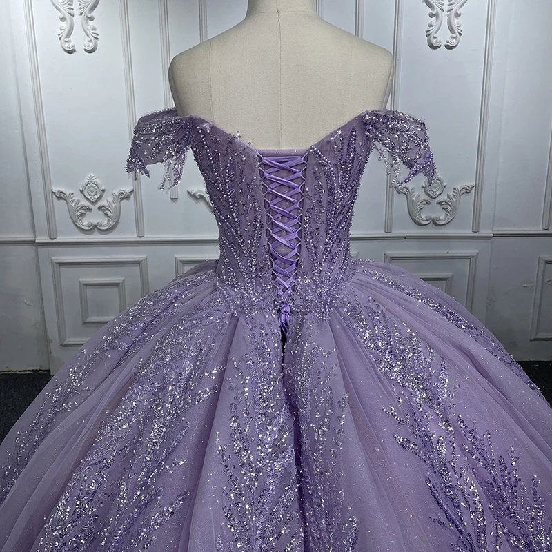 Vestidos de Baile Quinceanera Internacional Roxo para Mulheres, Fora do Ombro, Querida Beading, Renda, Ocasião Formal, Vestido de Festa, DY6537