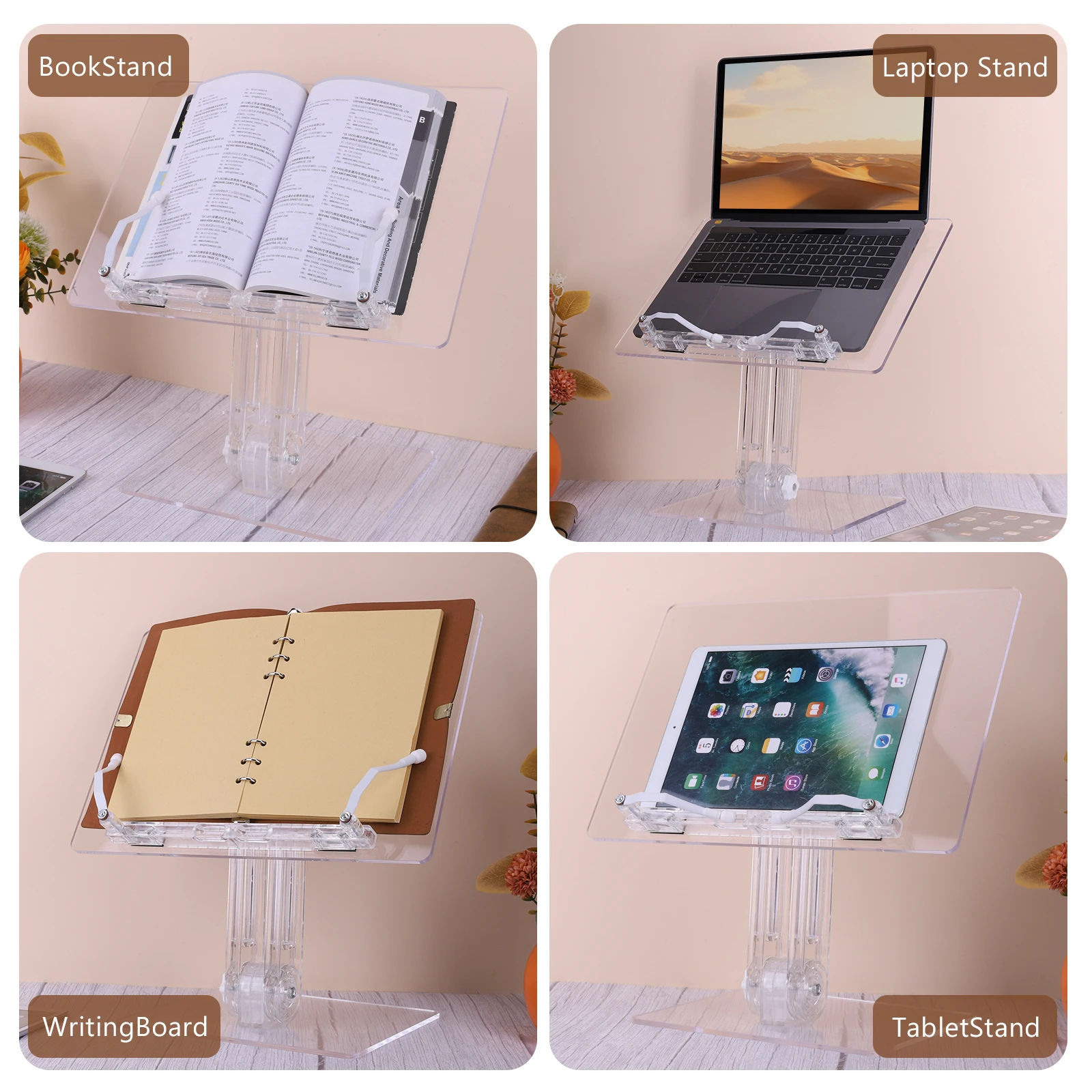 

Acrylic Tablet Stand 180° Rotation Liftable Reading Book Holder Swivel Tablet Stand Transparent Tablet Holder for iPad