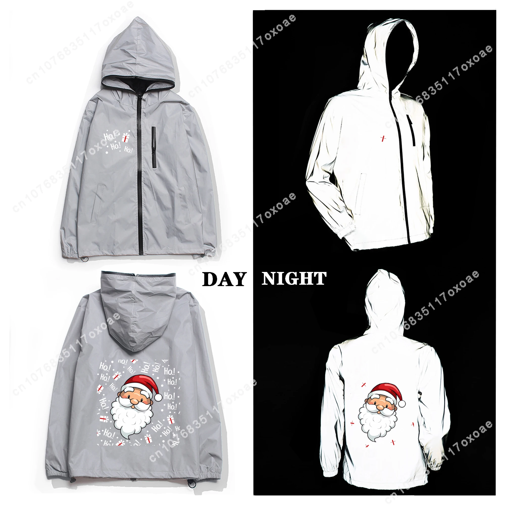 Merry Christmas Reflective Jacket Mens Womens Coat Hooded Windbreaker Pocket Jackets Anime Cartoon Manga Customization Hoodie