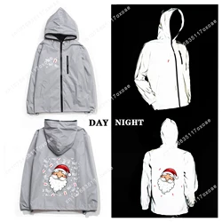 Merry Christmas Reflective Jacket Mens Womens Coat Hooded Windbreaker Pocket Jackets Anime Cartoon Manga Customization Hoodie