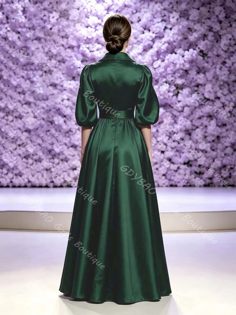 Elegant Women’s Satin Sister of the Bride Dress for Wedding Shirt Collar Bubble Sleeve Formal Evening Gown Custom Party Dress