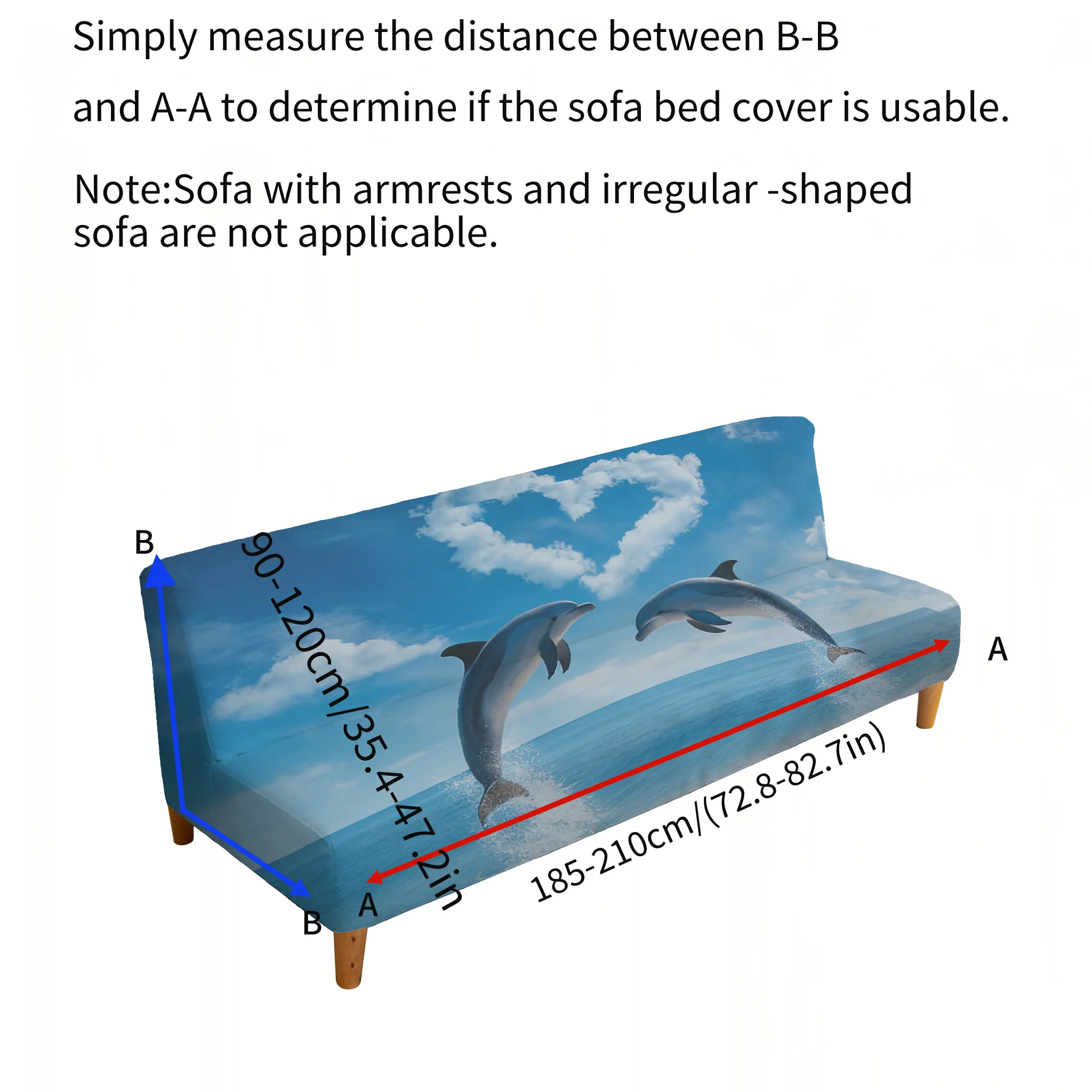 Armrest-free high-elastic sofa bed cover, cute sea lion dolphin pattern, dust-proof machine-washable sofa bed cover