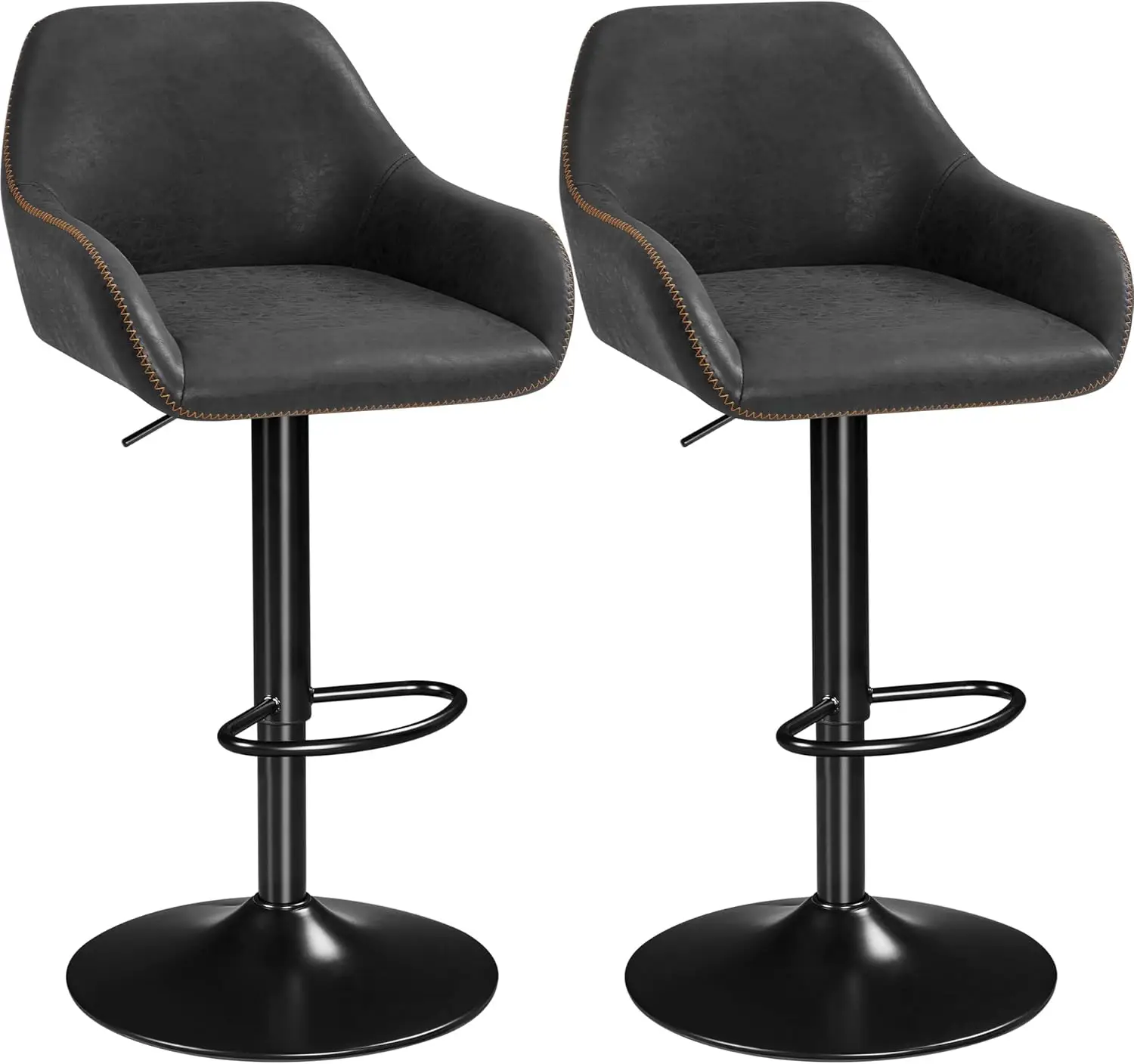 

Bar Stools Set of 2, PU Leather Swivel Counter Height Barstools, Adjustable Bar Chairs with Backrest and Footrest, Kitchen Isla