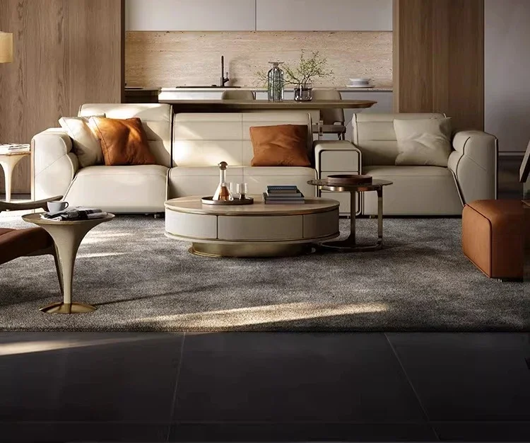Leather sofa high-end luxury villa living room zero wall adjustable sofa