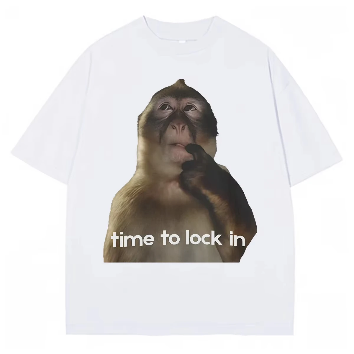 Time To Lock in Funny Monkey Meme T-Shirts Mens Womens Fashion Graphics T-shirt Short Sleeve 90s Casual Retro Cozy Daily T Shirt