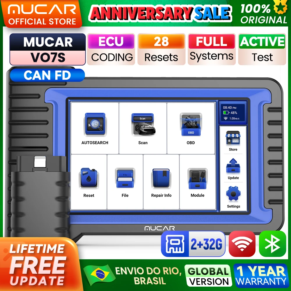 MUCAR VO7S CANFD Ferramenta de digitalização profissional Controle bidirecional ECU Codificação Ferramenta de diagnóstico de carro automático Sistema completo Scanner OBD2