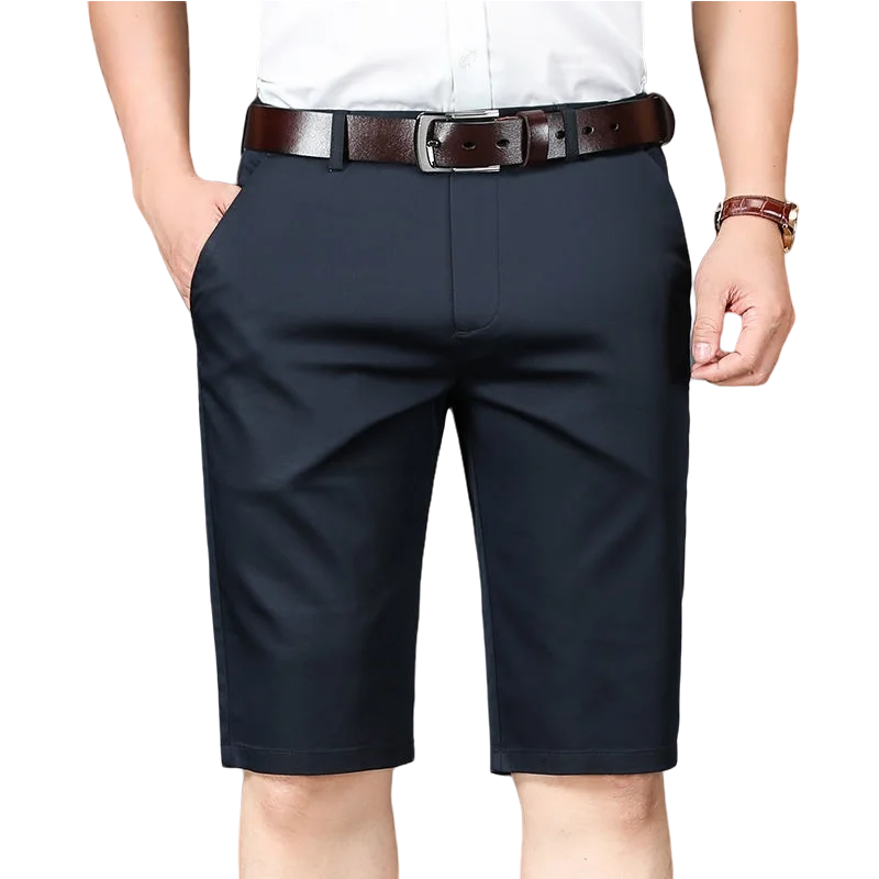 Summer Men\'s Clothing Trouser Suits Solid Color High Waisted Zipper Pockets Button Formal Casual Knee Pants Business Shorts