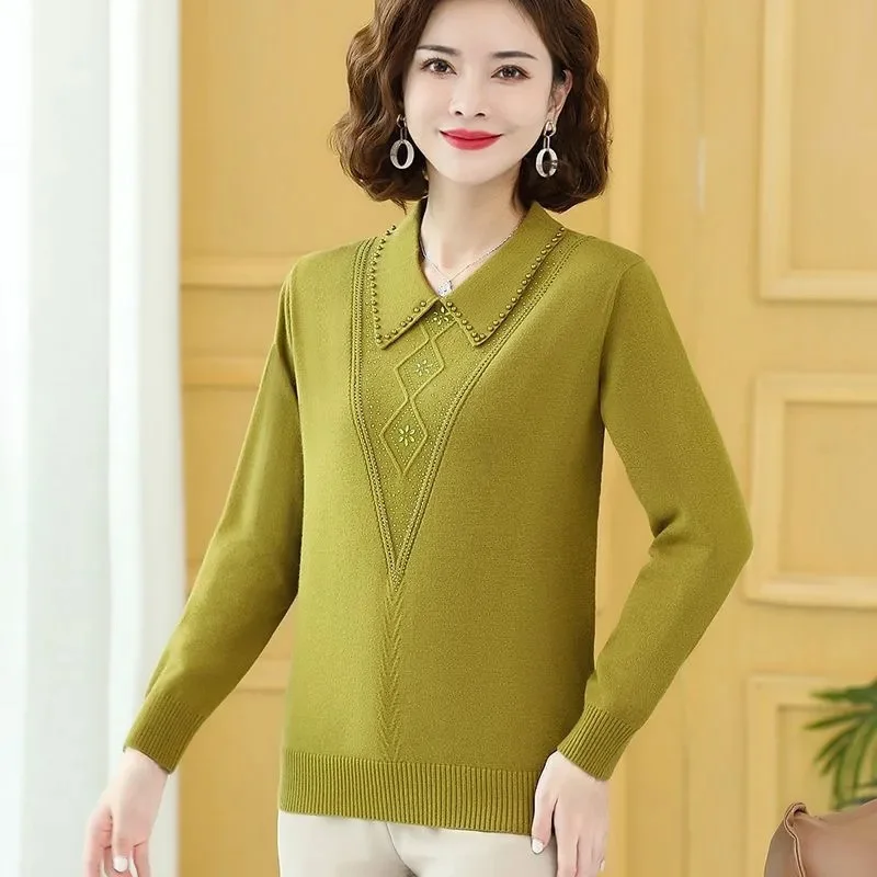 

Autumn Winter Middle Aged Elderly People Women Pullover Sweater Fashion Loose Knitted Female Long-Sleeved Casual Jumper Knitwea