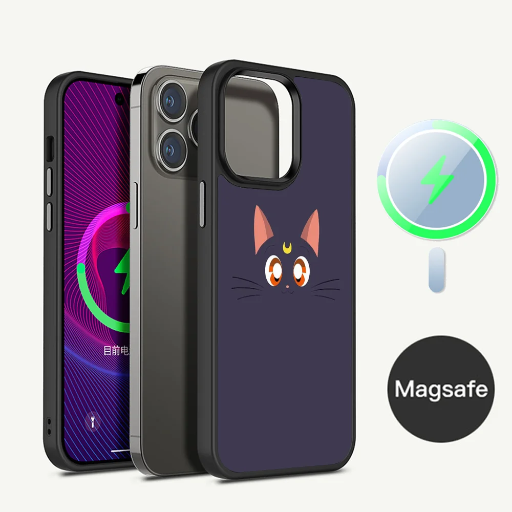 S-Sailores-M-Moon cat Phone Case Magnetic Case For iPhone 14 13 12 11 15 Pro Max Plus Mini For Magsafe Wireless Charge Cover