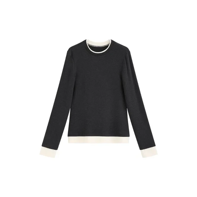 Winter Dames Slim Fit Gelaagd Ontwerp T-shirt met lange mouwen Ronde hals Basisshirt Elegante kleine binnentop met normale schouders