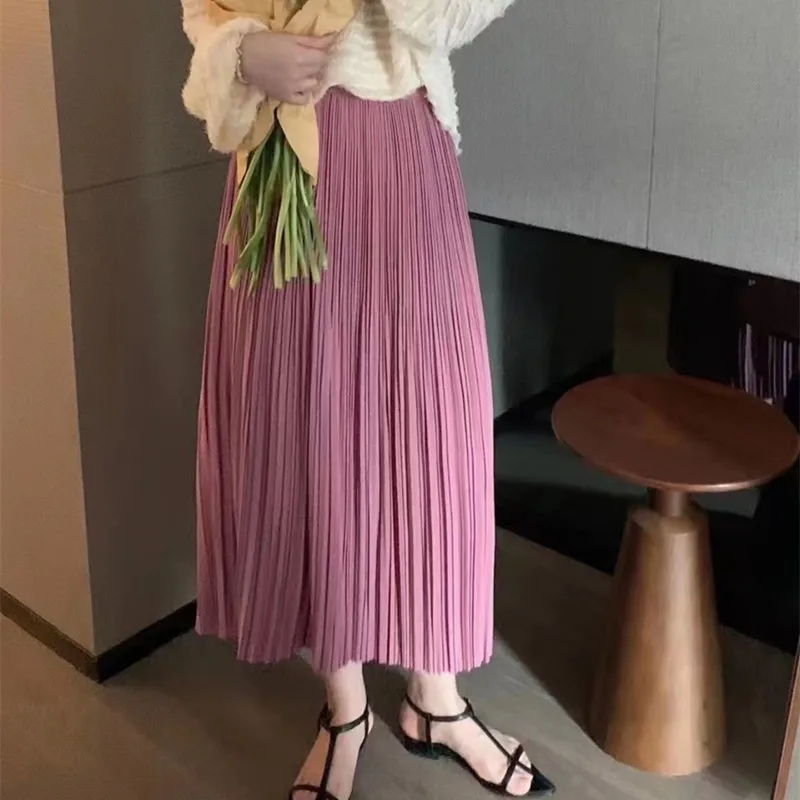 

Весенне-летняя новинка: модная женская длинная юбка из костюмной ткани, однотонная, универсальная, плиссированная, стройнящая, повседневная.