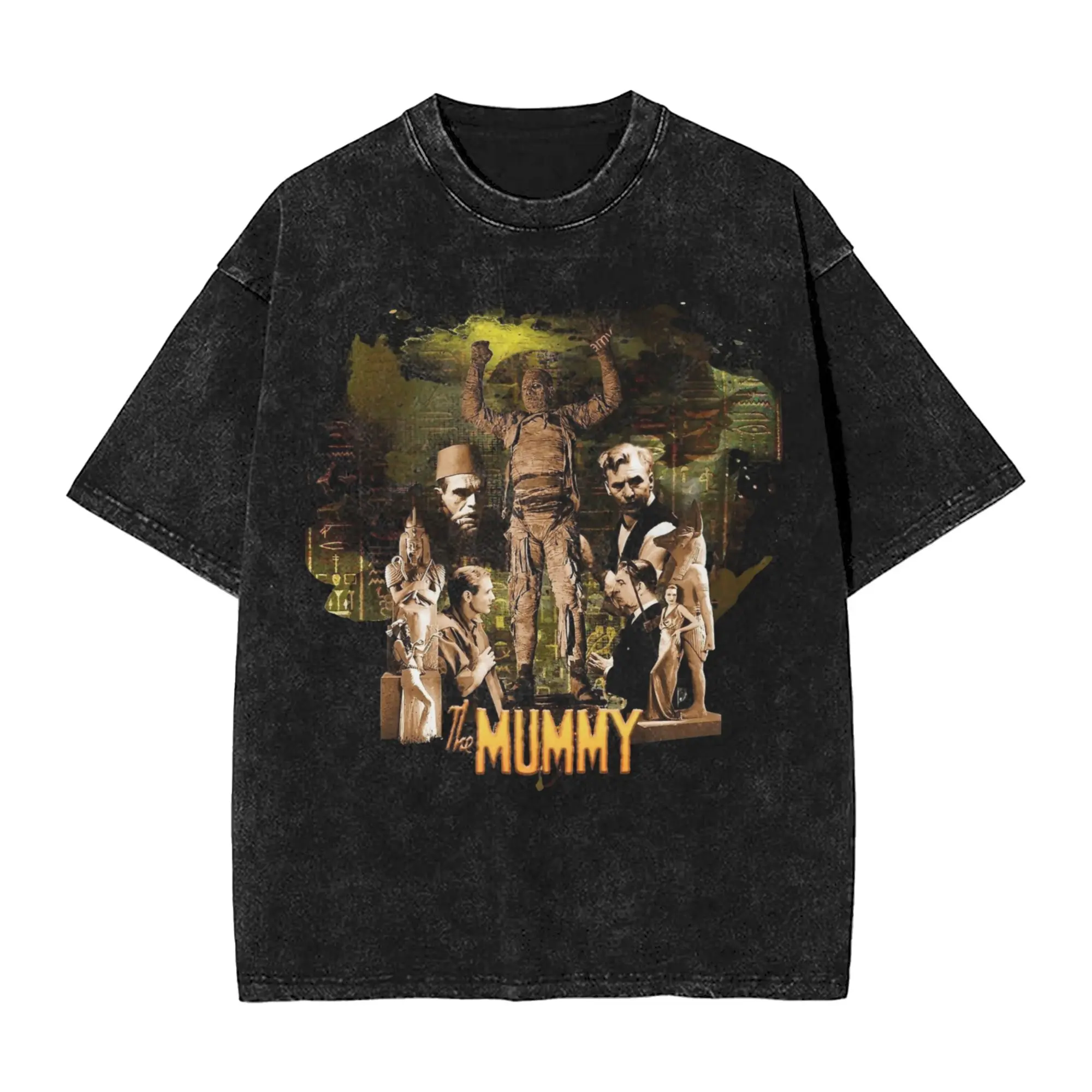 Aesthetic The Mummy Vintage Washed T-Shirt Men Cotton Short Sleeve  Round Neck Summer Clothes
