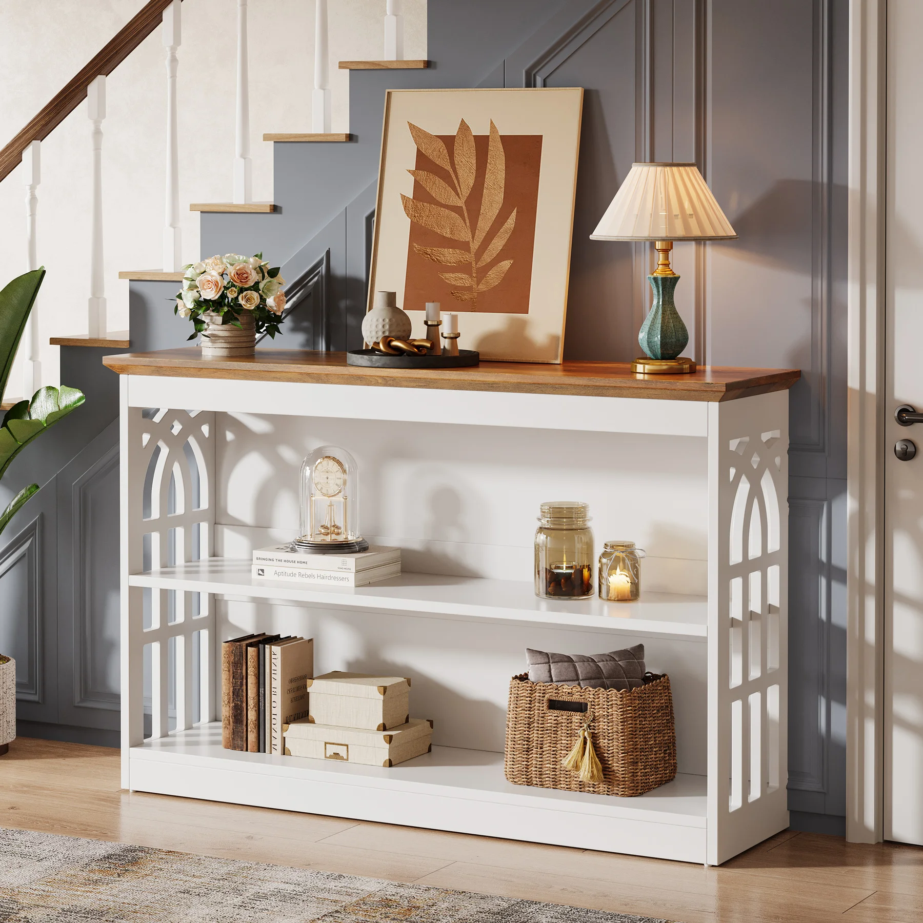 Tribesigns Modern Console Table for Entryway, 41.34-Inch White Sofa Table Behind The Couch with 3-Tier Storage, Narrow Hallway Furniture for Living Room